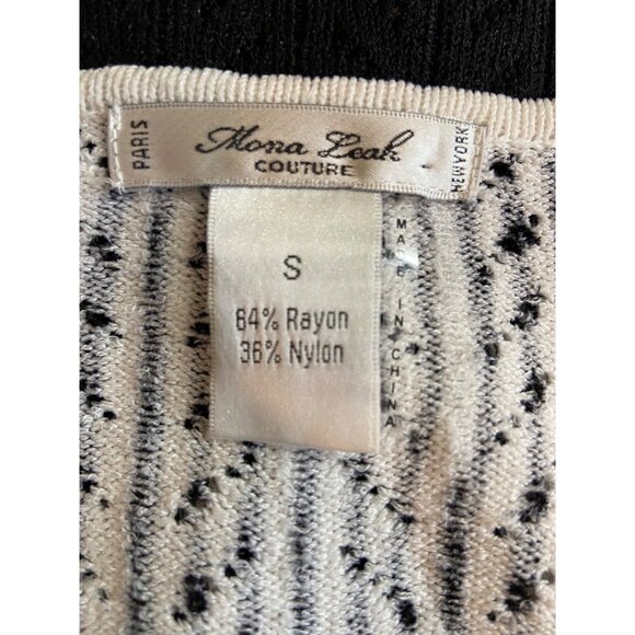 Mona Leah Couture Womens Sweater Small Black White Zebra 3/4 Sleeve VNeck Career - Picture 4 of 11